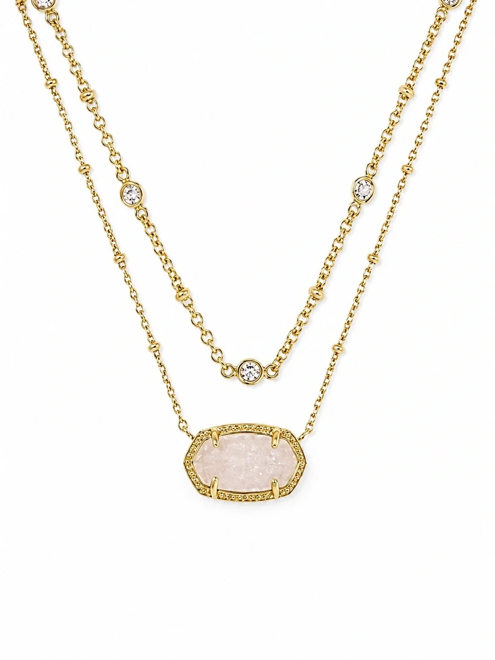 Kendra Scott Elisa White Drusy Double Strand Gold Layered Necklace